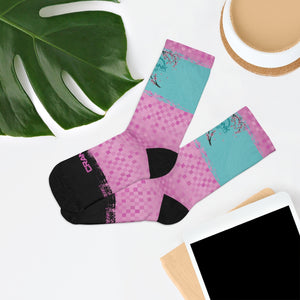 Sakura Pink, Aqua & Checker 3/4 MTB Socks