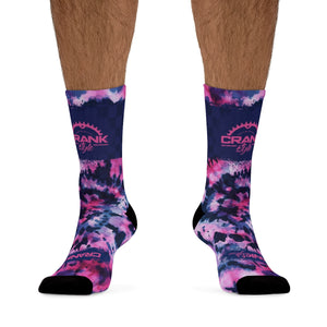 Unisex Pink & Blue Tie Dye Check 3/4 MTB Socks