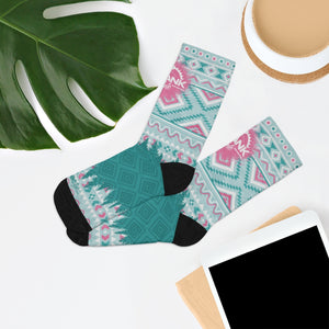 Pink & Teal Aztec Style  Unisex 3/4 MTB Socks