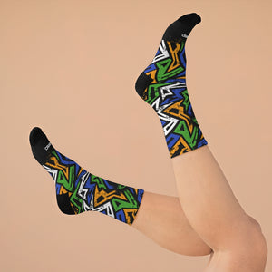 MN Green Blue Yelo Graffiti 3/4 MTB Socks