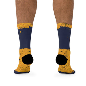Alaska Flag Check Flag unisex 3/4 MTB Socks "Look amazing as you tackle your favorite trails with these Alaska Flag Check Flag unisex 3/4 MTB Socks! They’re durable, comfortable, and stretchy, perfect for mountain biking. These soft and breathable socks use a proprietary blend of yarns, 200 needle knit crew, and half-terry cushioned bottom for extra support and comfort. Show off your style and power through the trails!"