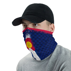 Colorado Flag Face Nask Neck Gaitor headband with checker and topographic pattern. Now you can protect yourself from the harmful elements and crank in style, Crank Style.  Snowboarding, mountain biking, hiking, rock climbing, adventures. 