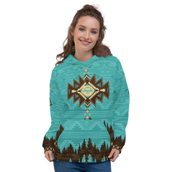 Crank Style's Southwest Aztec style Hoodie. This hoddie is unisex and super comfy inside and out. You will love to hike, mtb or camp in this fleece hoodie. Crank Style gives you the confidence to crank in style. Arizona, Utah, California, New Mexico, Colorado and Nevada will love this style. 