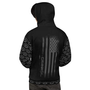Crank Style's Grungy Brass Kuuckle Hoodie. Super soft brushed fleece with even softer fleece on the inside to keep you warm after shredding the trails on your mountain bike. We added the American Flag to the back as a huge salute to our country and all the badass men and women out there protecting us.