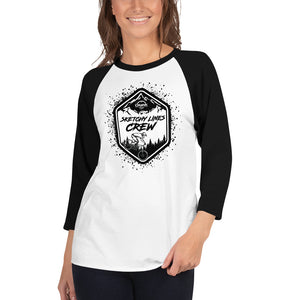 Unisex Sketchy Lines Crew 3/4 sleeve raglan shirt